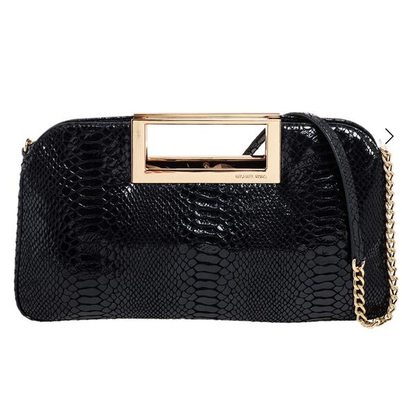 Michael Kors Black Python Embossed Patent Leather Berkley Clutch - Picture 1 of 10